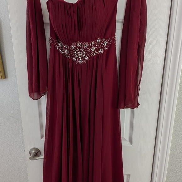 Aspeed Red Ruched Embellished Gown